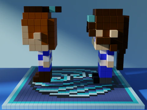 Sokka Katara Avatar Voxel Stylized Cubic 3D Model