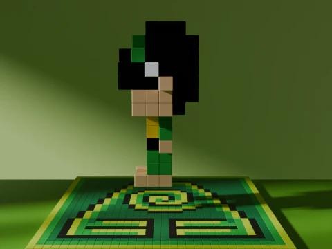 Toph Avatar Voxel tylized Cubic 3D Model