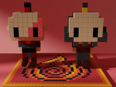 Zuko e Iroh Avatar Voxel Stylized Cubic 3D Model