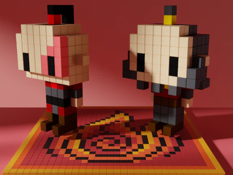 Zuko e Iroh Avatar Voxel Stylized Cubic 3D Model