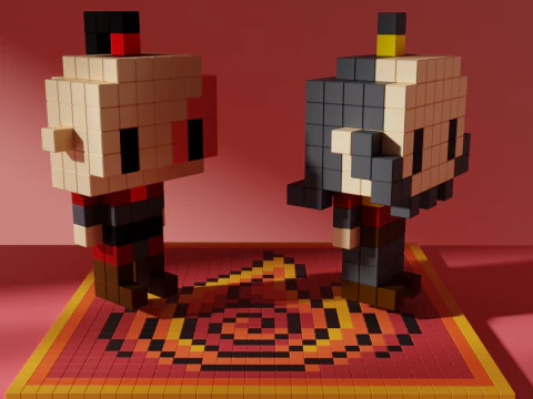 Zuko e Iroh Avatar Voxel Stylized Cubic 3D Model
