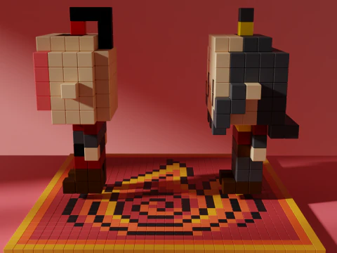 Zuko e Iroh Avatar Voxel Stylized Cubic 3D Model