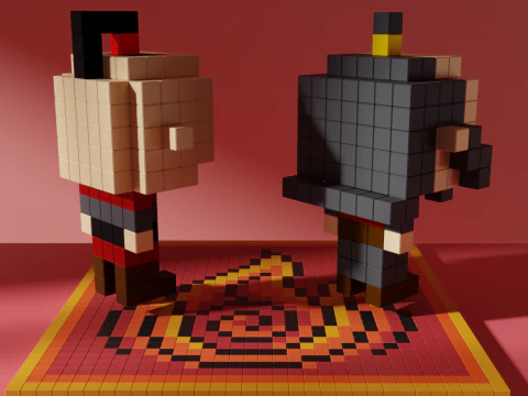 Zuko e Iroh Avatar Voxel Stylized Cubic 3D Model