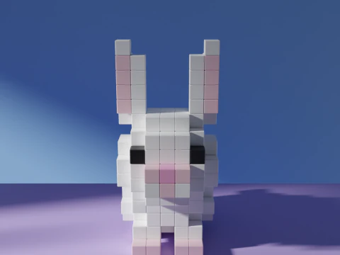 Lapin de P&acirc;ques avec des &oelig;ufs color&eacute;s Voxel cubique stylis&eacute; Modèle 3D