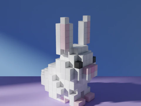 Lapin de P&acirc;ques avec des &oelig;ufs color&eacute;s Voxel cubique stylis&eacute; Modèle 3D