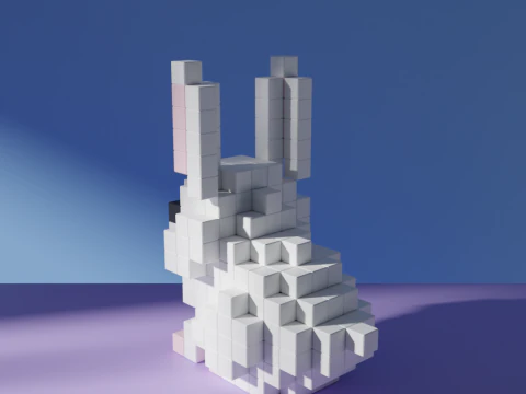 Lapin de P&acirc;ques avec des &oelig;ufs color&eacute;s Voxel cubique stylis&eacute; Modèle 3D