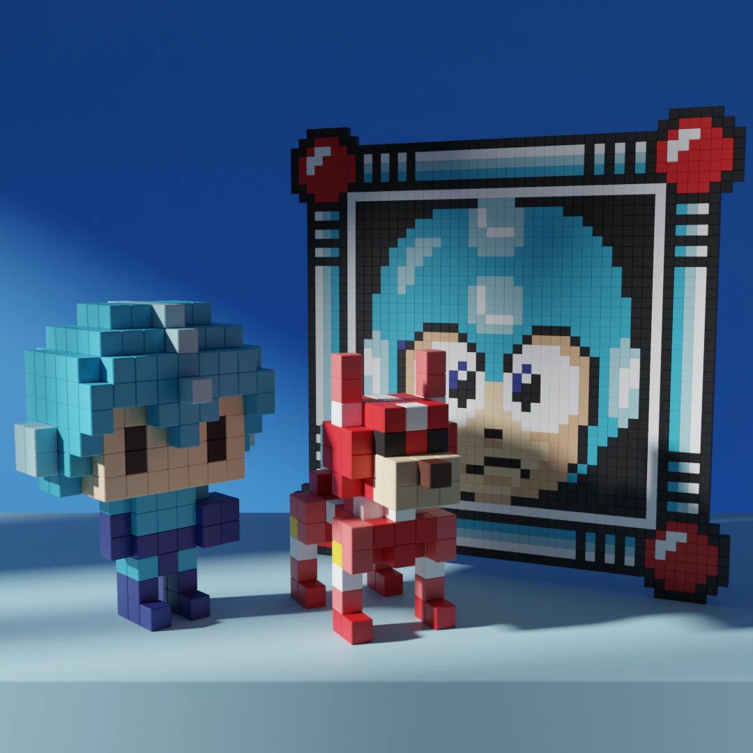 Mega Man Rush Retro Game Voxel Stylized Cubic 3D Model .c4d .max .obj .3ds .fbx .stl .blend 