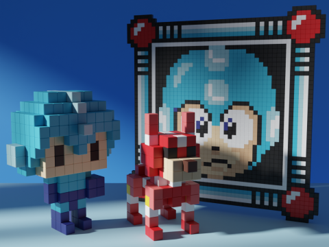 Mega Man Rush Retro Game Voxel Stylized Cubic 3D Model