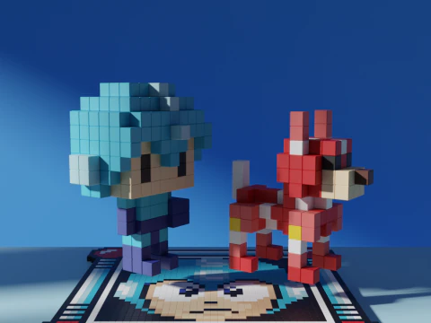 Mega Man Rush Retro Game Voxel Stylized Cubic 3D Model