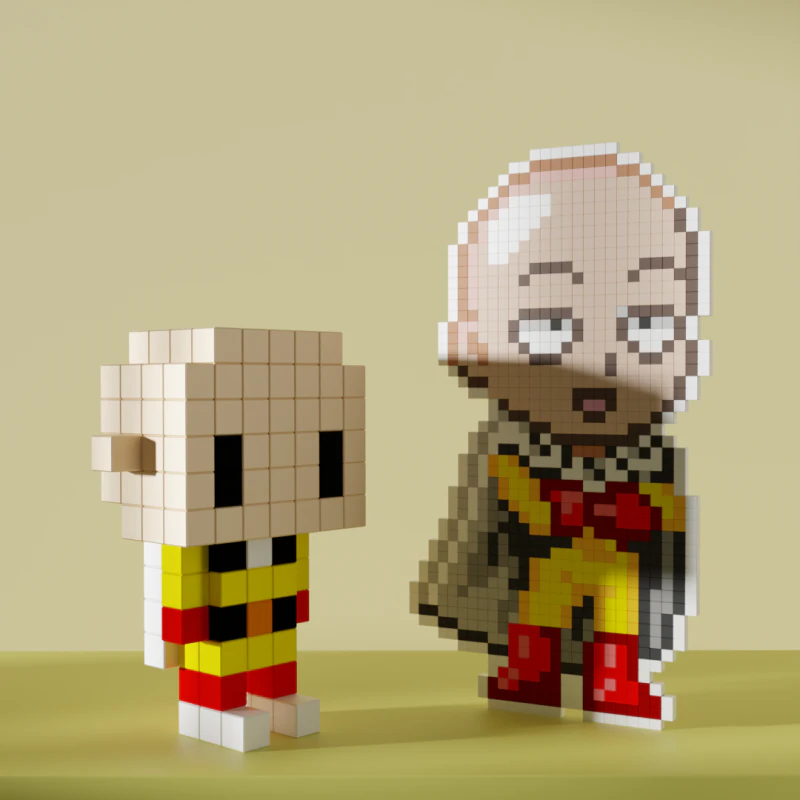 Saitama One Punch Man Voxel gestileerd kubisch 3D Model .c4d .max .obj .3ds .fbx .stl .blend 