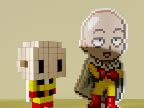 Saitama One Punch Man Voxel Stylized Cubic 3D 模型