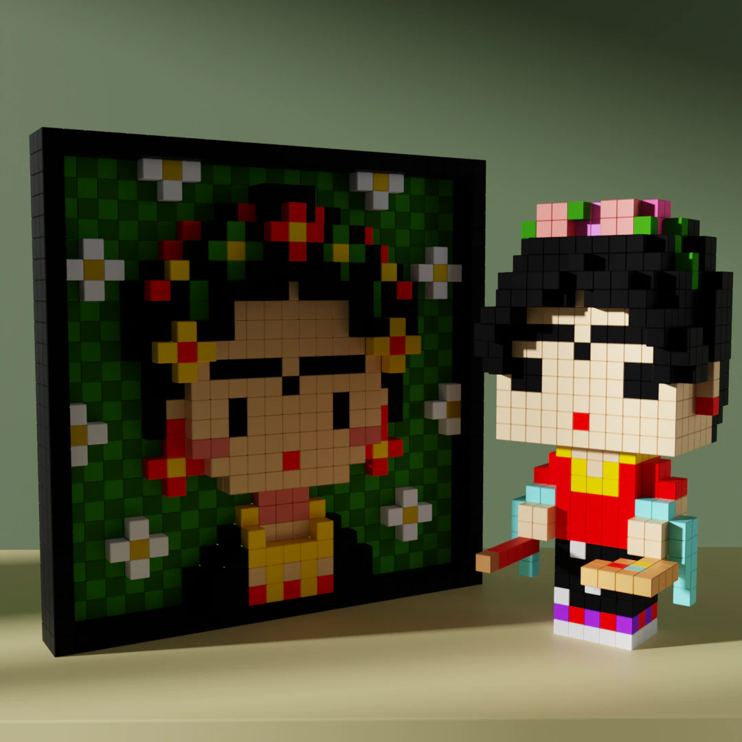 Frida Kahlo Voxel Stylized Cubic 3D Model .c4d .max .obj .3ds .fbx .stl .blend 