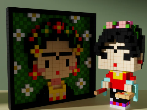 Frida Kahlo Voxel gestileerd kubisch 3D Model