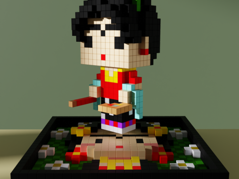 Frida Kahlo Voxel Stylized Cubic 3D Model