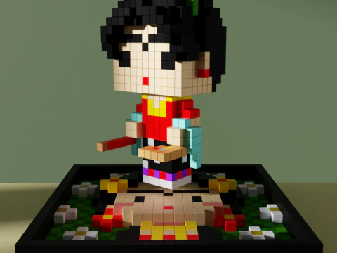 Frida Kahlo Voxel Stylized Cubic 3D Model