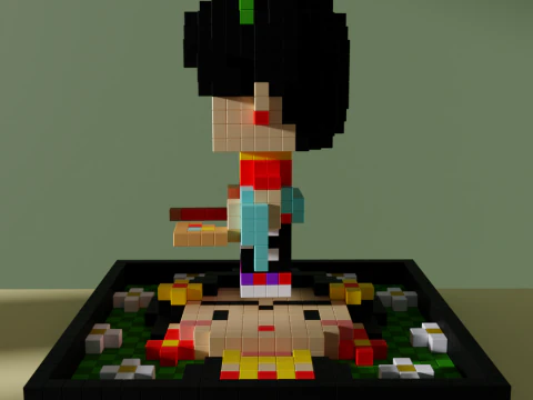 Frida Kahlo Voxel Stylized Cubic 3D Model