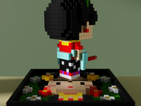 Frida Kahlo Voxel Stylized Cubic 3D Model