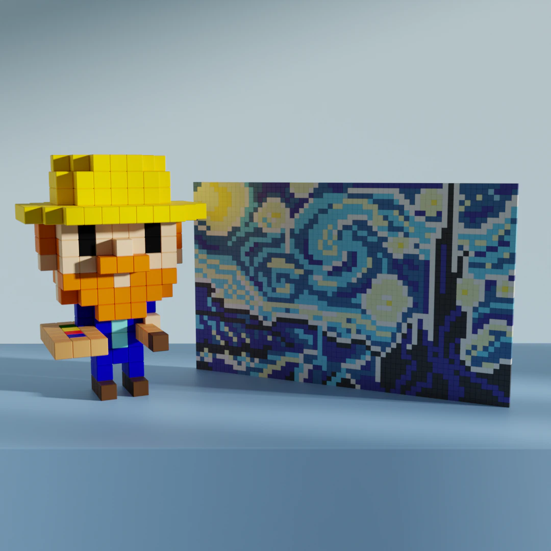 Vincent van Gogh Voxel Stylized Cubic 3D Model .c4d .max .obj .3ds .fbx .stl .blend