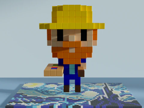 Vincent van Gogh Voxel Stylized Cubic 3D Model