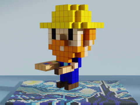 Vincent van Gogh Voxel Stylized Cubic 3D Model
