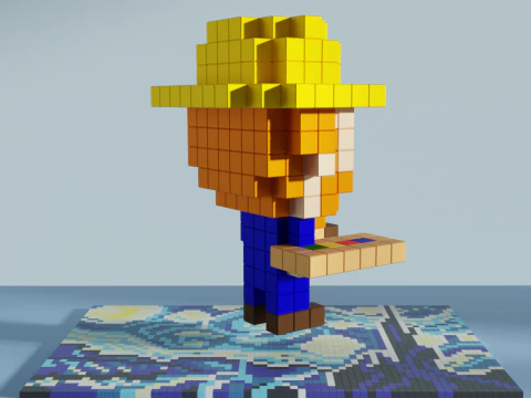 Vincent van Gogh Voxel Stylized Cubic 3D Model
