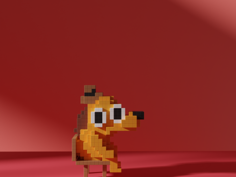 This is Fine Dog Meme Voxel Stylized Cubic 3D Model