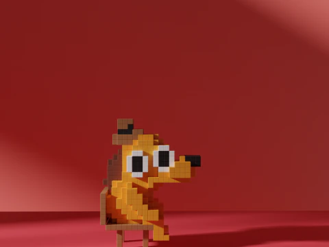 Este &eacute; Fine Dog Meme Voxel estilizado c&uacute;bico Modelo 3D