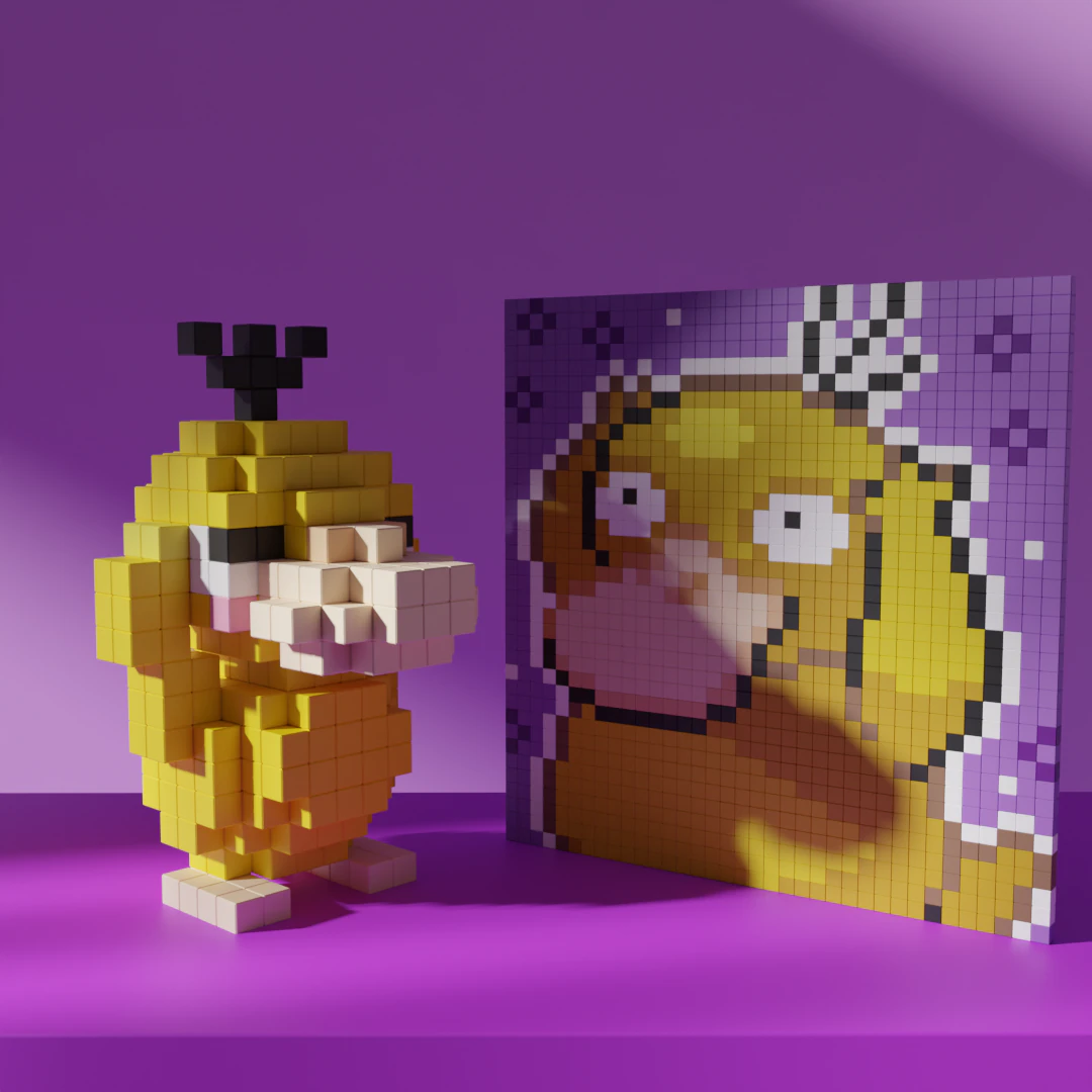 Psyduck Pokemon Voxel Stylized Cubic 3D Model .c4d .max .obj .3ds .fbx .stl .blend