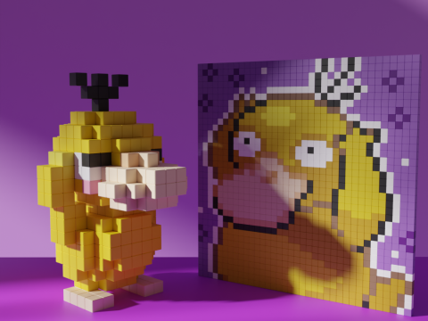 Psyduck Pokemon Voxel Stylized Cubic 3D 模型