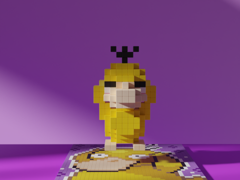 Psyduck Pokemon Voxel Stylized Cubic Modèle 3D