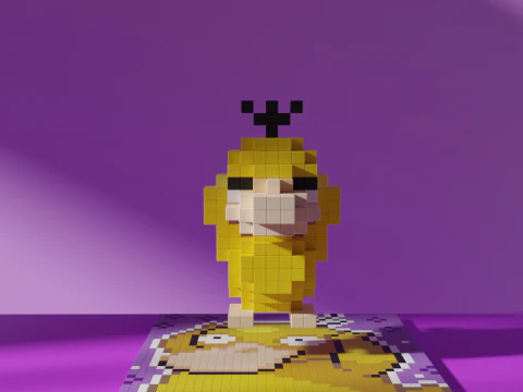 Psyduck Pokemon Voxel Stylized Cubic 3D Model