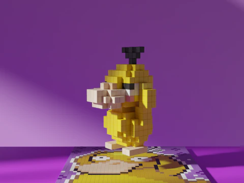 Psyduck Pokemon Voxel Stylized Cubic 3D Model