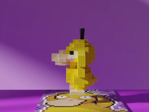 Psyduck Pokemon Voxel Stylized Cubic 3D Model