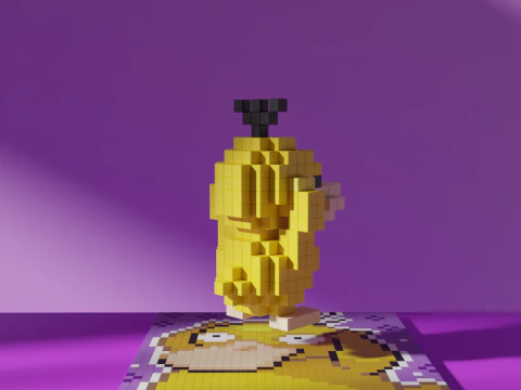 Psyduck Pokemon Voxel Stylized Cubic 3D Model