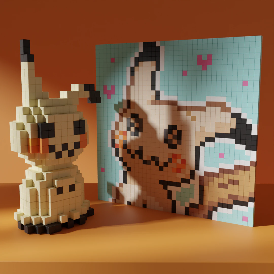Mimikyu Pokemon Voxel Stylized Cubic 3D Model .c4d .max .obj .3ds .fbx .stl .blend
