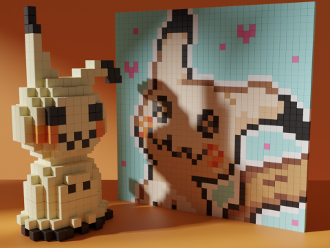 Mimikyu Pokemon Voxel Stylized Cubic 3D Model