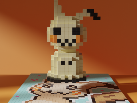 Mimikyu Pokemon Voxel Stylized Cubic 3D Модель