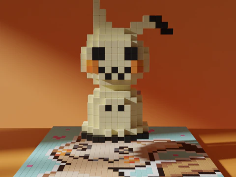 Mimikyu Pokemon Voxel Stylized Cubic 3D Model