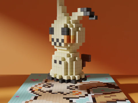 Mimikyu Pokemon Voxel Stylized Cubic 3D Model