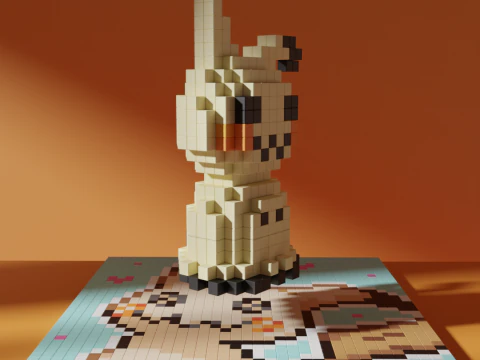 Mimikyu Pokemon Voxel Stylized Cubic 3D Model