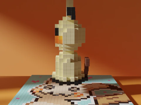 Mimikyu Pokemon Voxel Stylized Cubic 3D Model