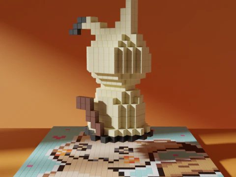 Mimikyu Pokemon Voxel Stylized Cubic 3D Model