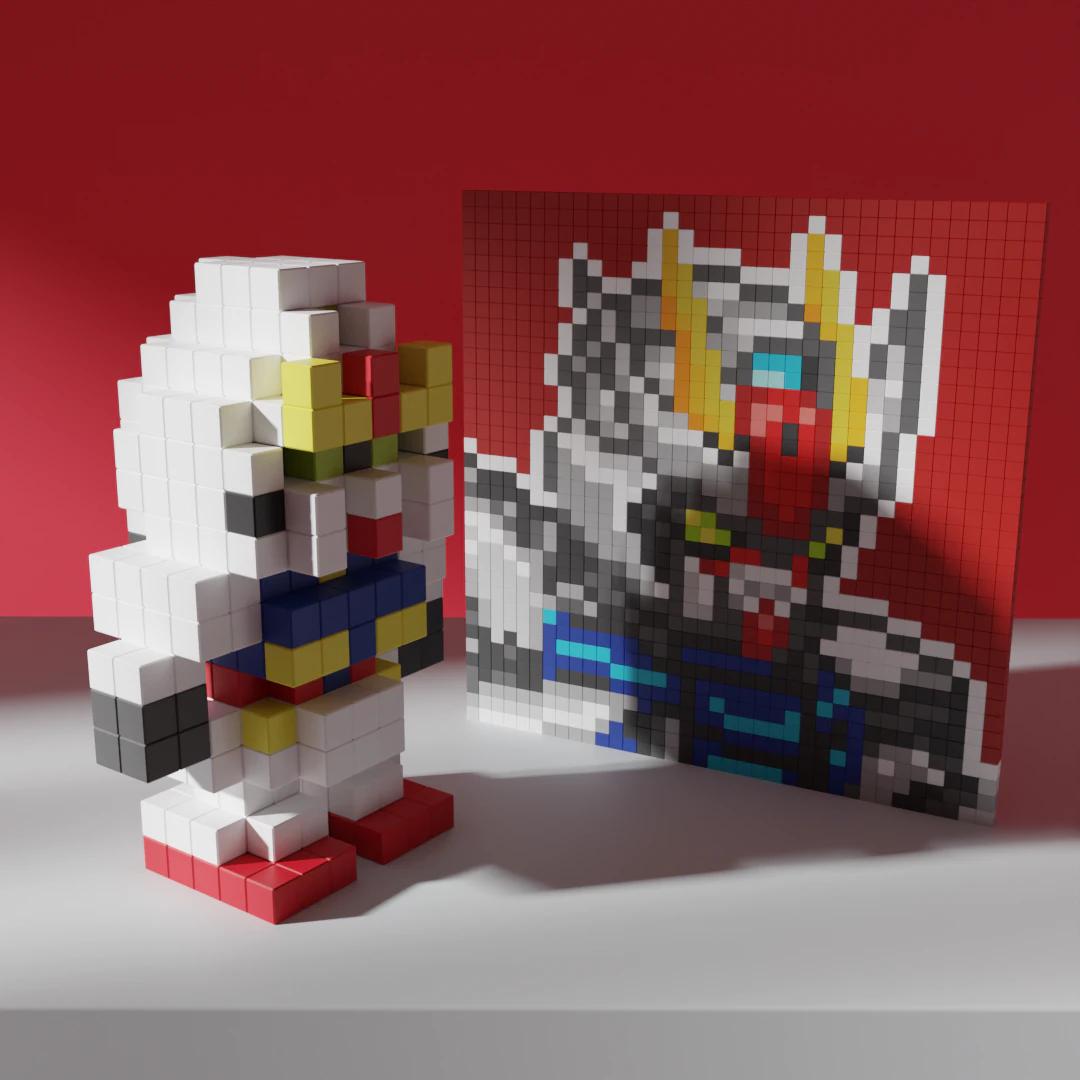 Gundam Mobile Suit Voxel Stylized Cubic 3D Model .c4d .max .obj .3ds .fbx .stl .blend