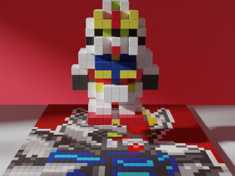 Gundam Mobile Suit Voxel Stylized Cubic 3D Model
