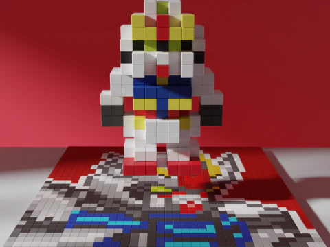 Gundam Mobile Suit Voxel Stylized Cubic 3D Model