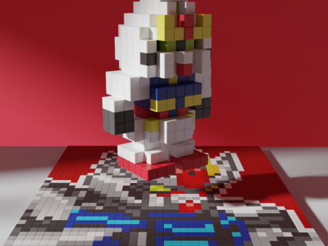 Gundam Mobile Suit Voxel Stylized Cubic 3D Model