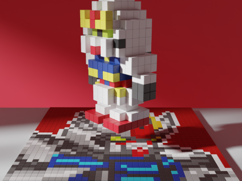 Gundam Mobile Suit Voxel Stylized Cubic 3D Model