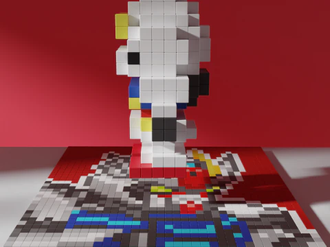 Gundam Mobile Suit Voxel Stylized Cubic 3D Model