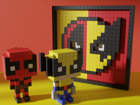 Wolverine Deadpool Superhero Voxel Stylized Cubic Modelo 3D