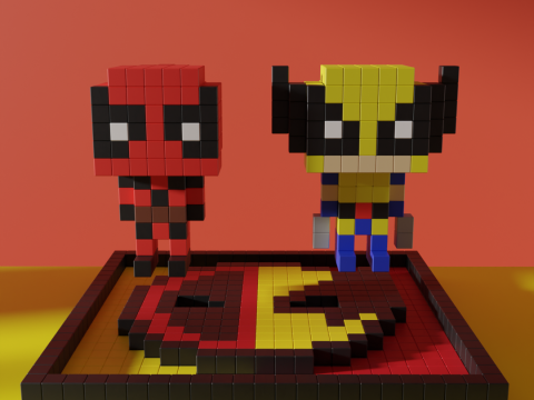 Wolverine Deadpool Superhero Voxel Stylized Cubic 3D 모델